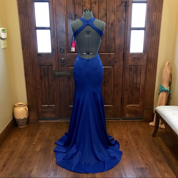 GORGEOUS! JVN JOVANI BLUE Gown w/ Cutouts! NEW - Picture 4 of 8